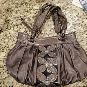 Brighton Soft Bronze Brown Women's Handbag With Flower Stitching
